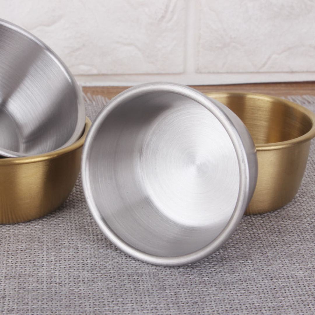 Set of 2 Stainless Steel Dip Bowls with Lids – 40ml & 70ml | Gold & Silver Finish