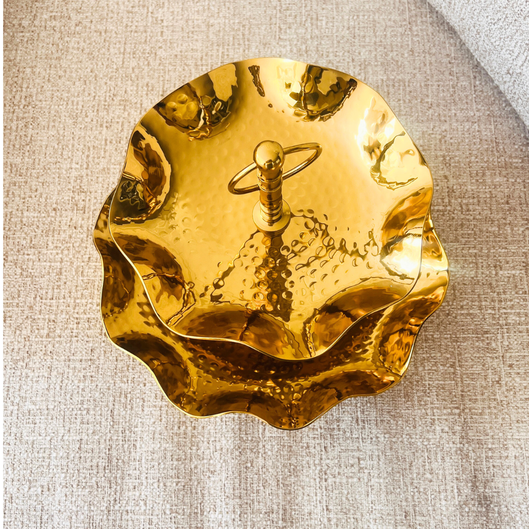 Metal Serving Tray & Stand | 2-Tier | 3-Tier | Scalloped Edge