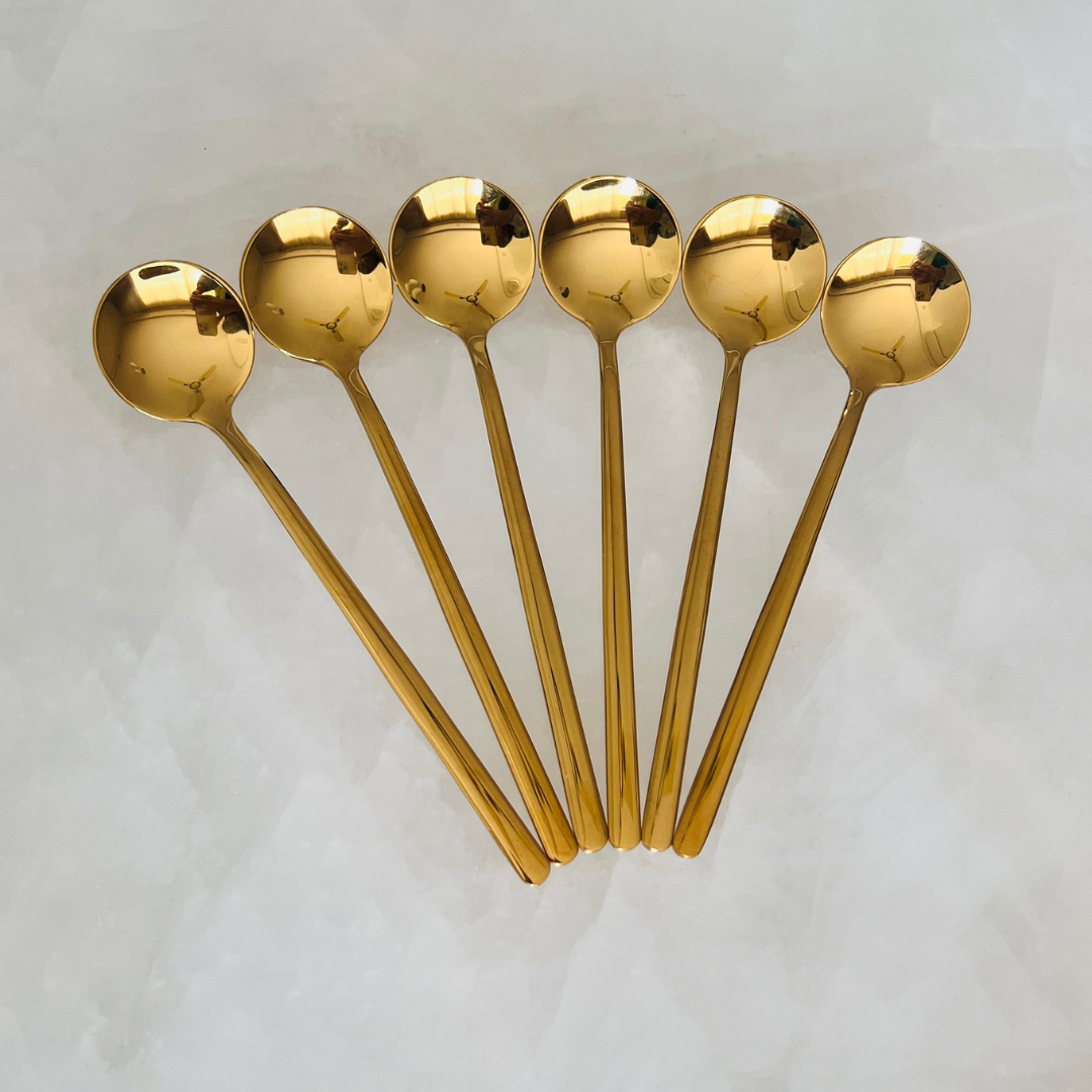 Set of 6 Tea Dessert Spoons - Gold & Silver - 304 Grade Stainless Steel