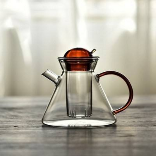 Amber Glass Teapot Set with 2 Cups – Luxury Borosilicate Tea Set (Set of 3)
