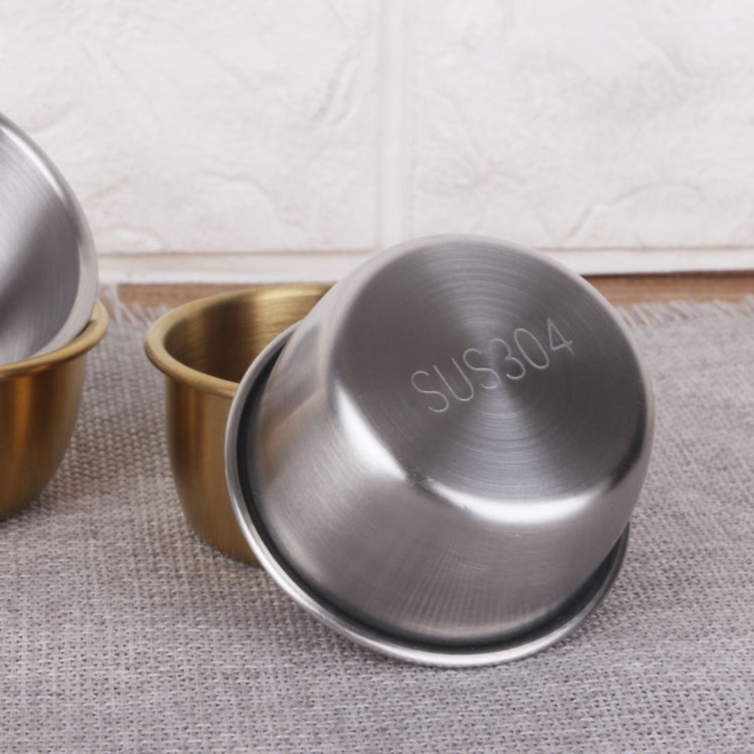Set of 2 Stainless Steel Dip Bowls with Lids – 40ml & 70ml | Gold & Silver Finish