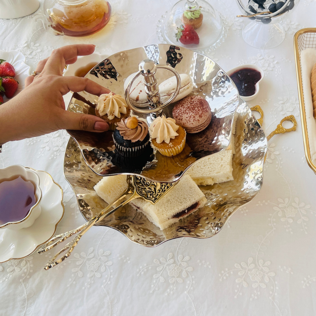 Metal Serving Tray & Stand | 2-Tier | 3-Tier | Scalloped Edge