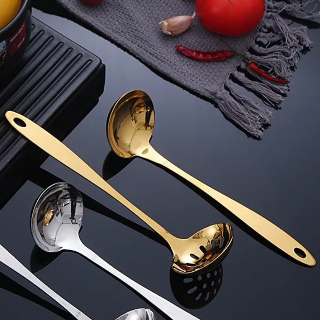 Serving Ladle & matching Slotted Ladle - Set of 2 - Gold & Silver