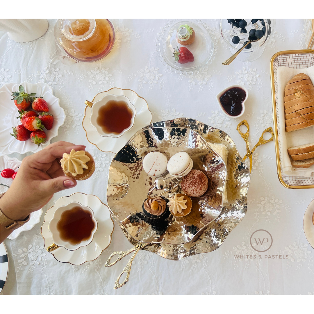 Metal Serving Tray & Stand | 2-Tier | 3-Tier | Scalloped Edge