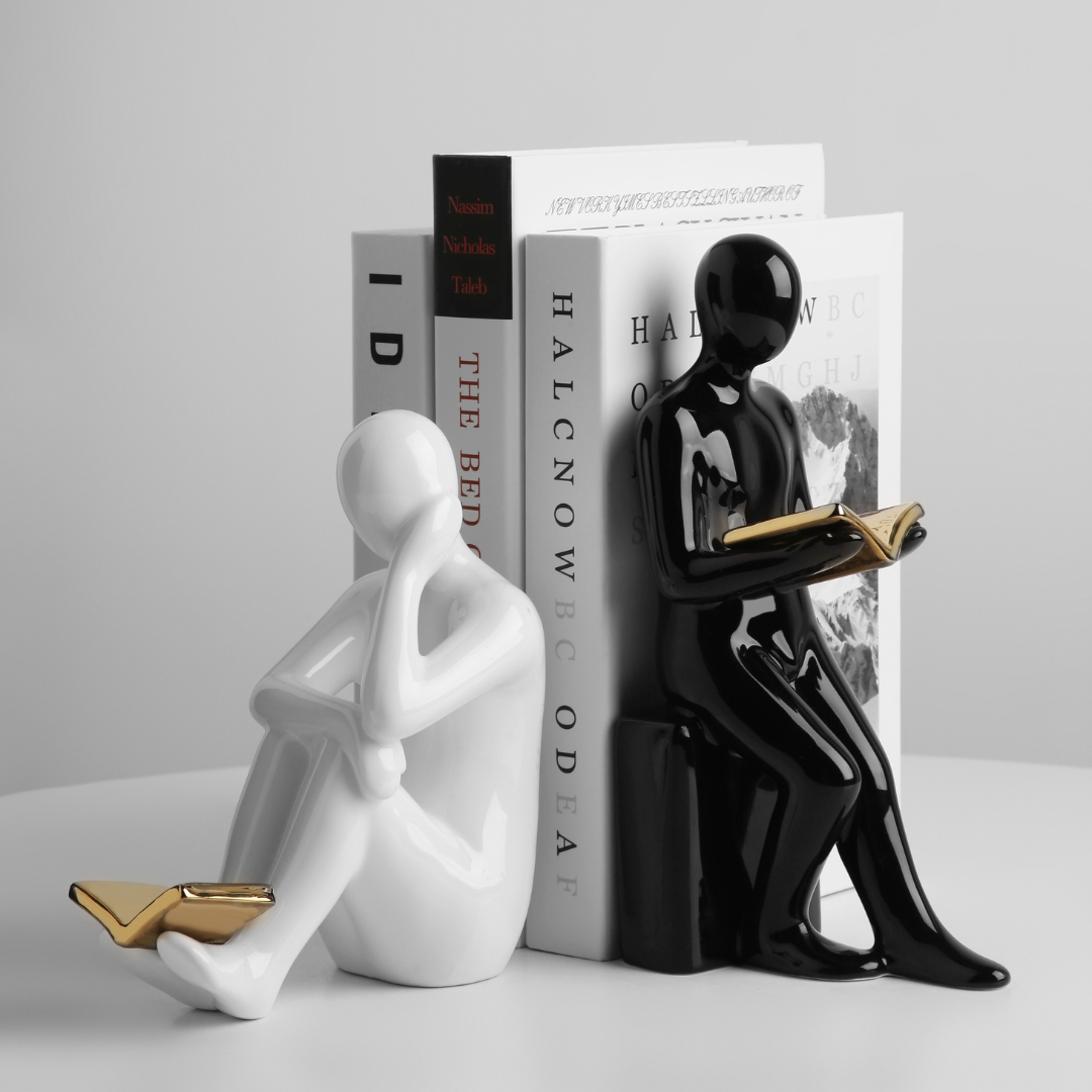 Luxury Reader Bookends with gold book - Set of 2 - Man Sculpture