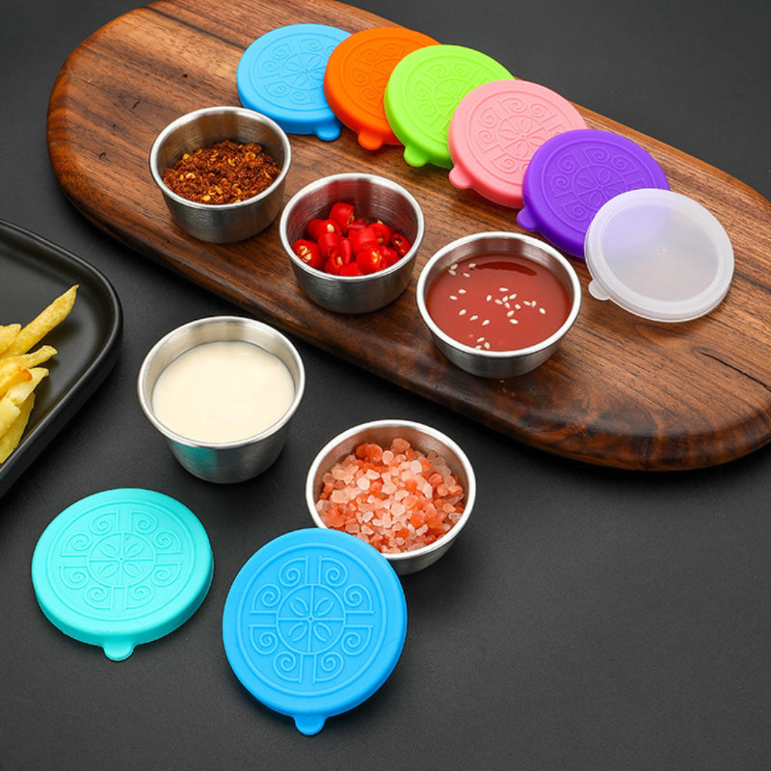 Set of 2 Stainless Steel Dip Bowls with Lids – 40ml & 70ml | Gold & Silver Finish