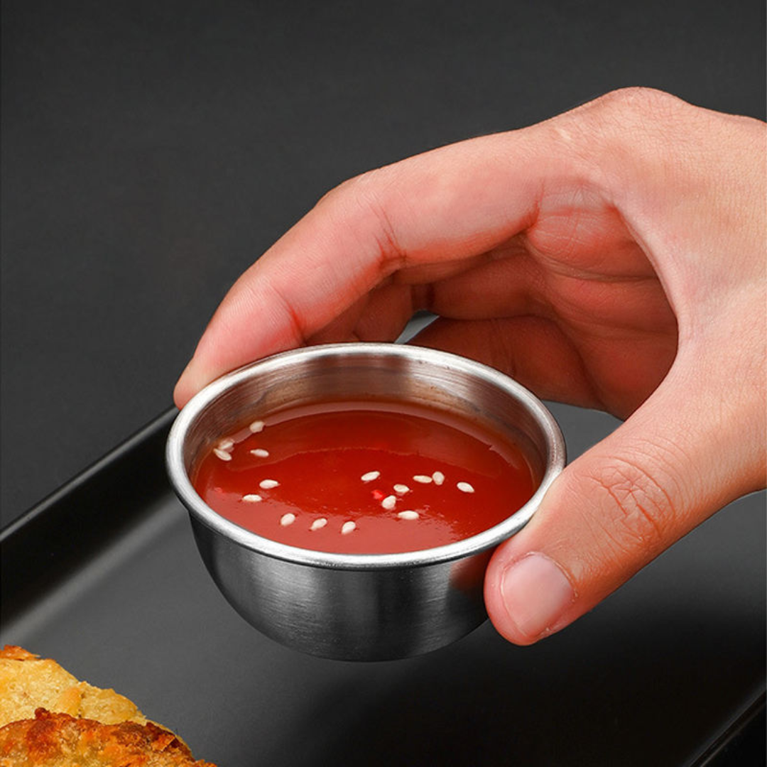 Set of 2 Stainless Steel Dip Bowls with Lids – 40ml & 70ml | Gold & Silver Finish