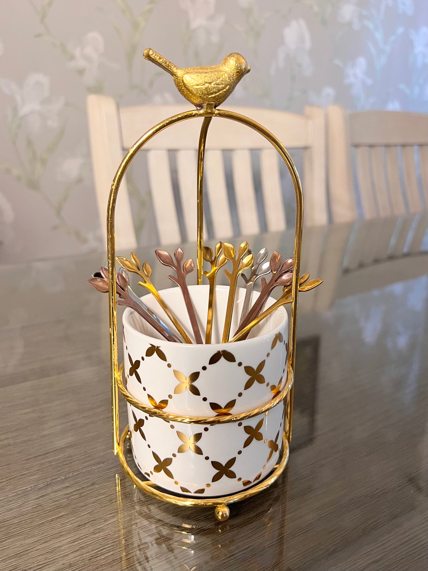 Cutlery Stand - White & Gold