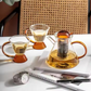 Amber Glass Teapot Set with 2 Cups – Luxury Borosilicate Tea Set (Set of 3)