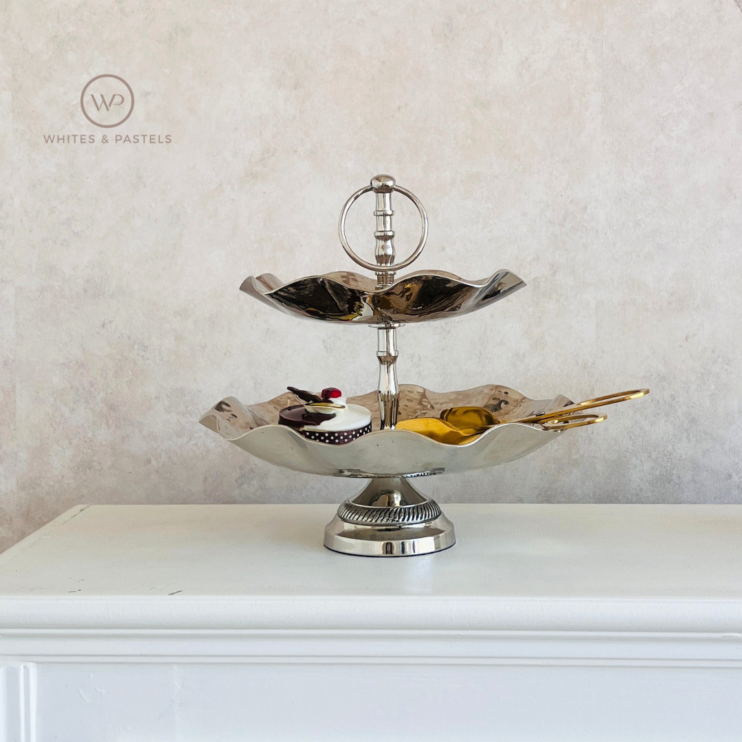 Metal Serving Tray & Stand | 2-Tier | 3-Tier | Scalloped Edge