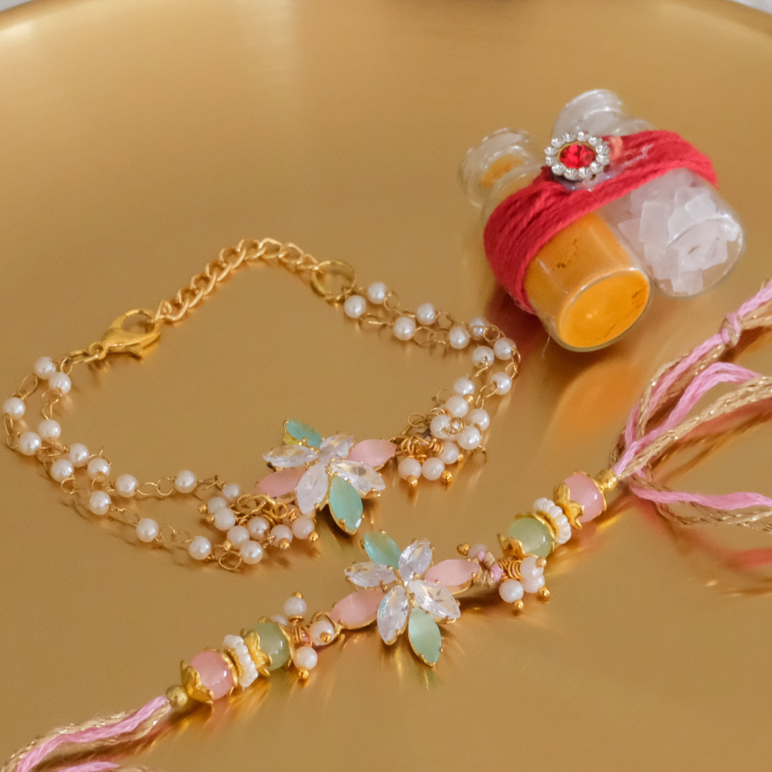 Floral Crystal Rakhi Set | Free with order value above Rs.3200