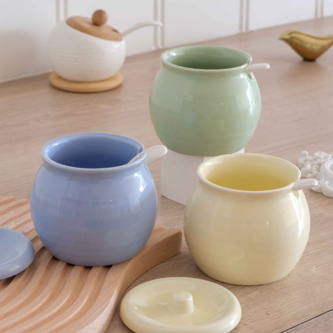 Ghee Pot with Lid & Spoon – 300ml | Microwave Safe | Luxury Porcelain material