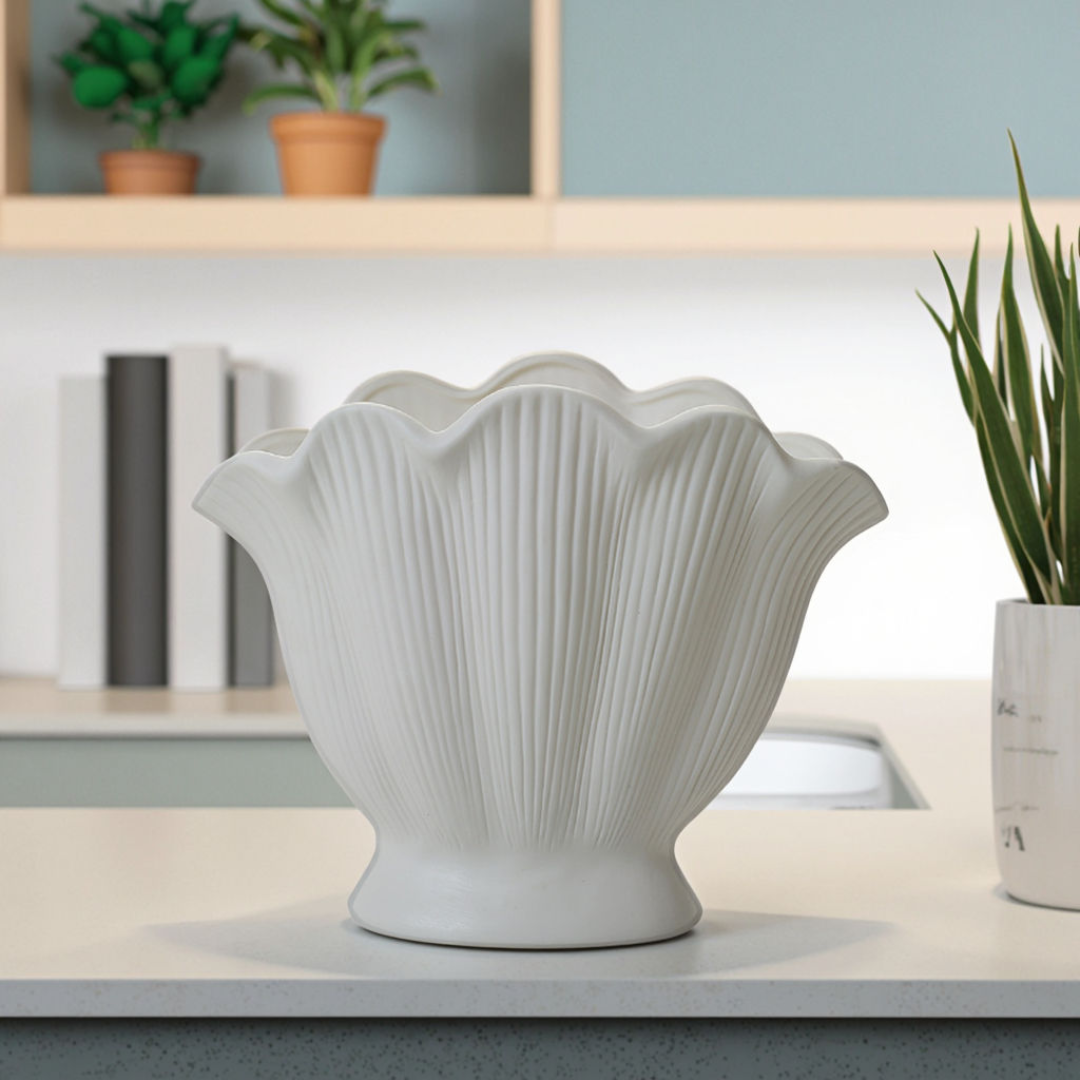 White Ceramic Vases – Shell Design (Set of 3)