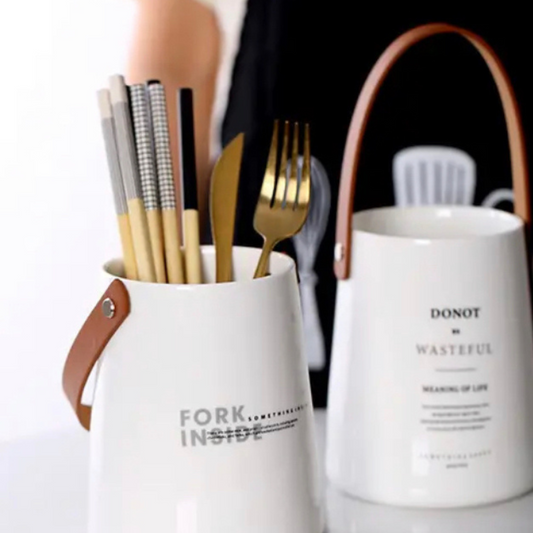 Cutlery Holder with Leather Strap