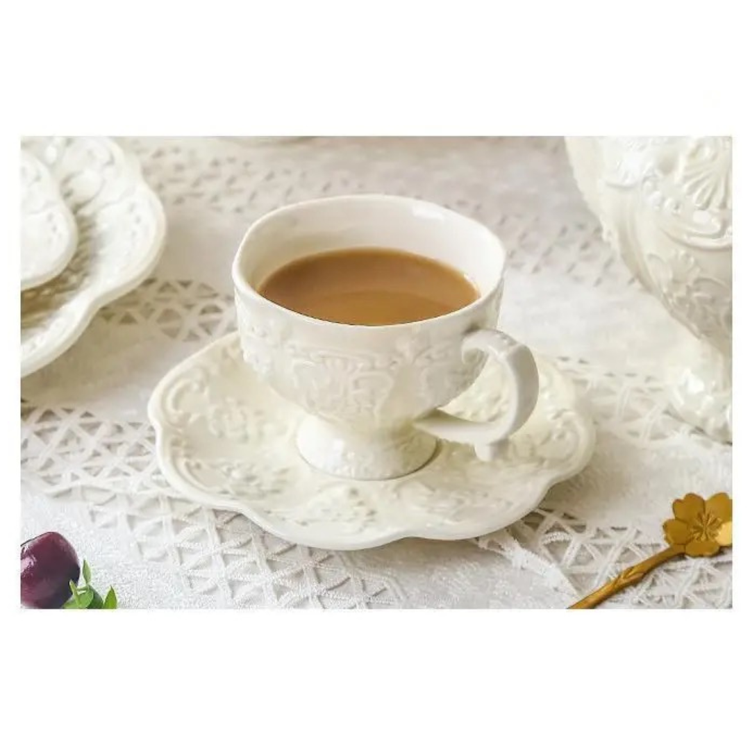 Arabic Embossed Tea Cup & Saucer