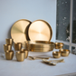Set of 6 gold-thali-dinner-set-with-curry-bowls-dip-bowl-spoon-fork-and-glass-for-indian-hosting