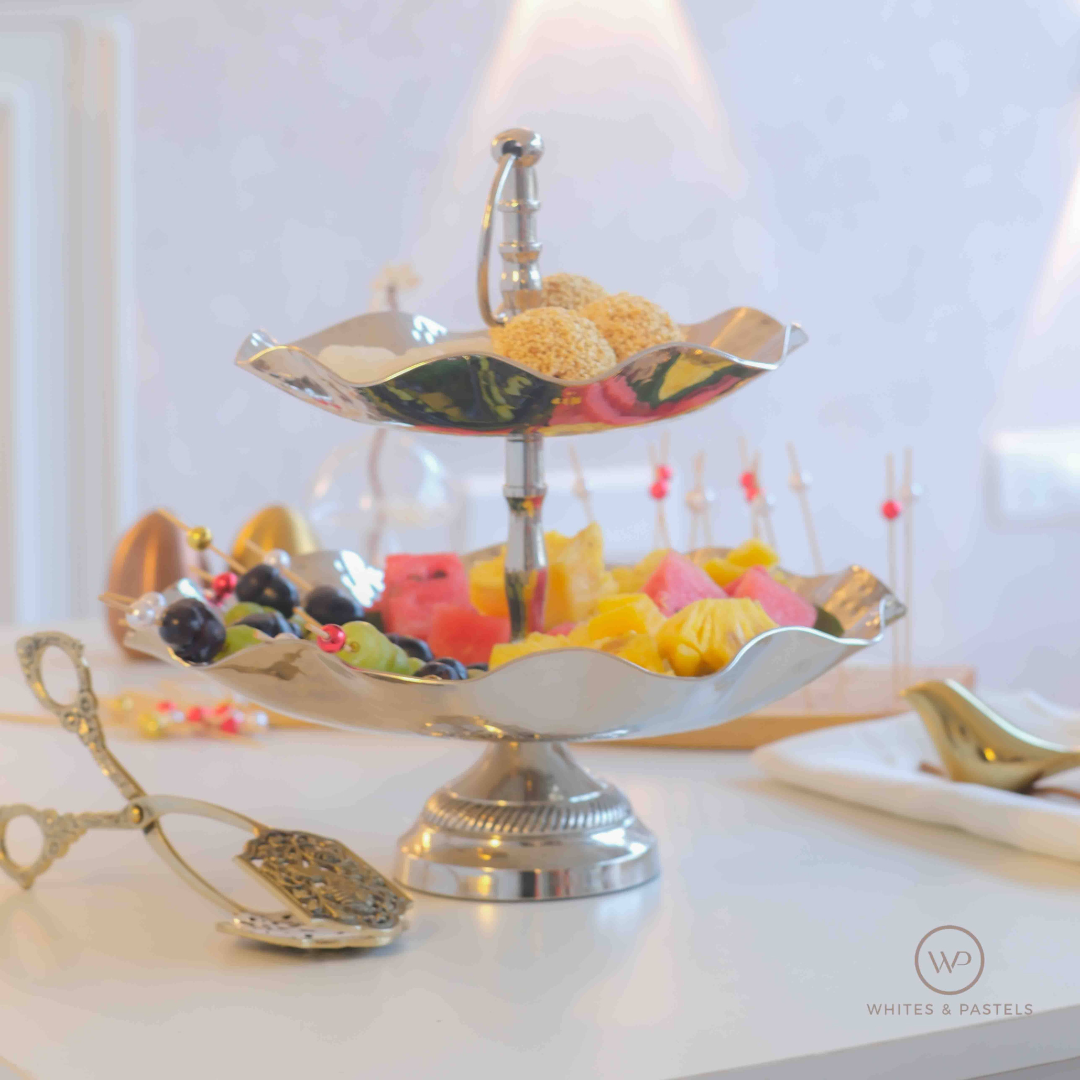 Metal Serving Tray & Stand | 2-Tier | 3-Tier | Scalloped Edge