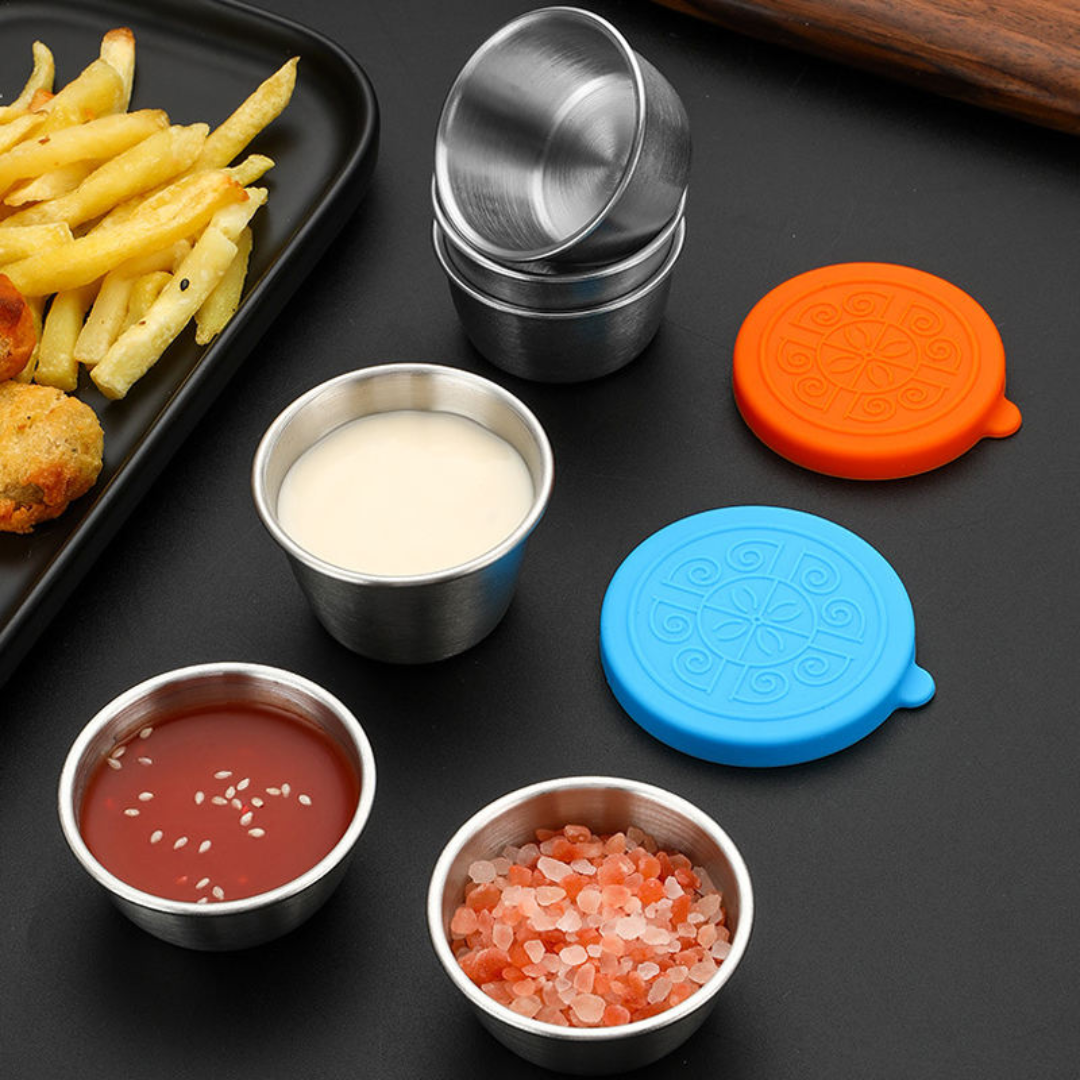 Set of 2 Stainless Steel Dip Bowls with Lids – 40ml & 70ml | Gold & Silver Finish