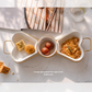 Luxury white ceramic snack tray with heart shaped bowls and centre Sweet Bowl