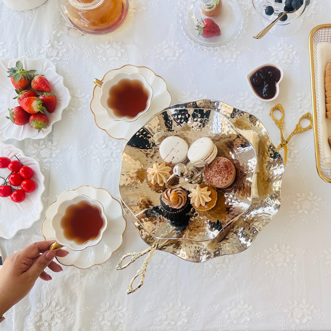 Metal Serving Tray & Stand | 2-Tier | 3-Tier | Scalloped Edge