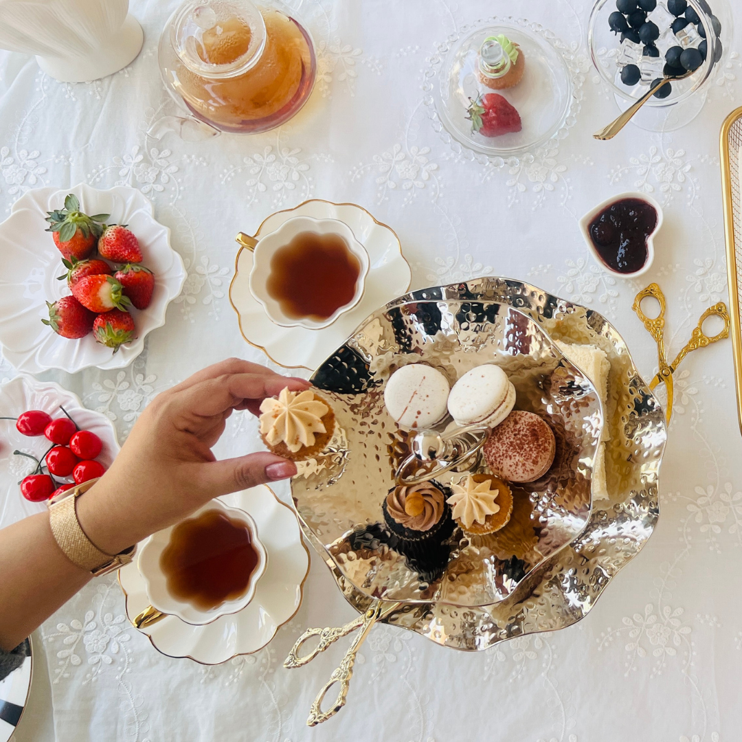 Metal Serving Tray & Stand | 2-Tier | 3-Tier | Scalloped Edge