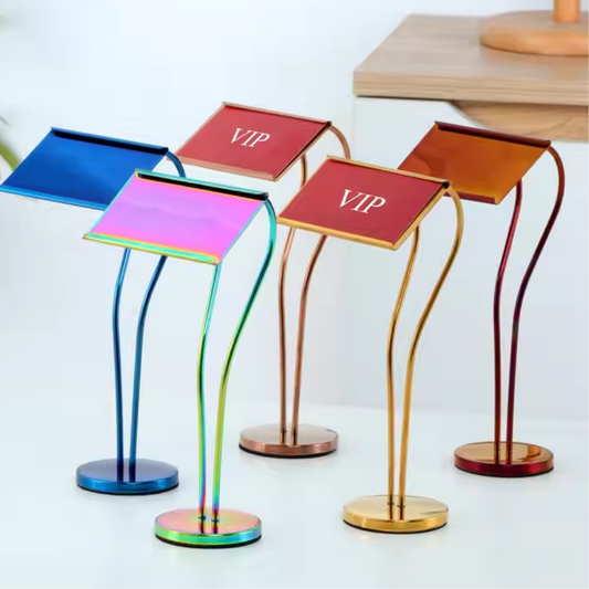 Luxury Metal Buffet Dish Name Stand – Gold & Silver | 8-Inch Table Display Stand for Events, Restaurants & Home Entertaining