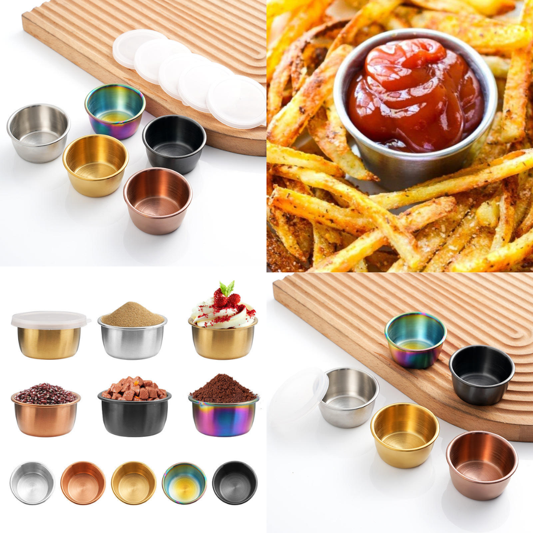 Set of 2 Stainless Steel Dip Bowls with Lids – 40ml & 70ml | Gold & Silver Finish