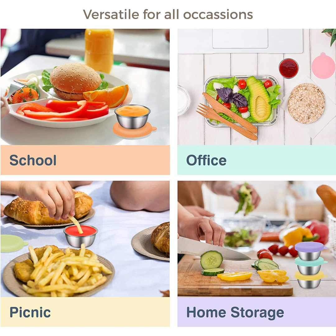 Set of 2 Stainless Steel Dip Bowls with Lids – 40ml & 70ml | Gold & Silver Finish