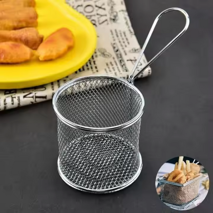 Mini Stainless Steel Snack Basket with Handle – Gold & Silver | Frying & Serving Basket for Finger Food