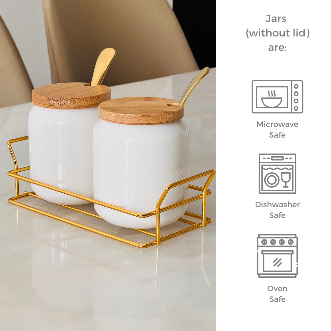 Porcelain Condiment Jar Set – White & Gold