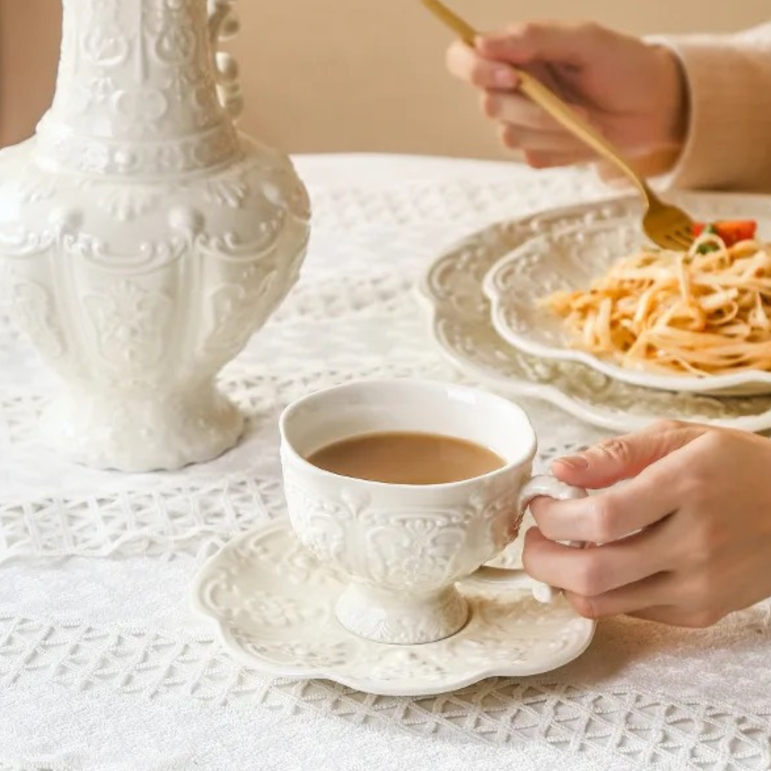 Arabic Embossed Tea Cup & Saucer