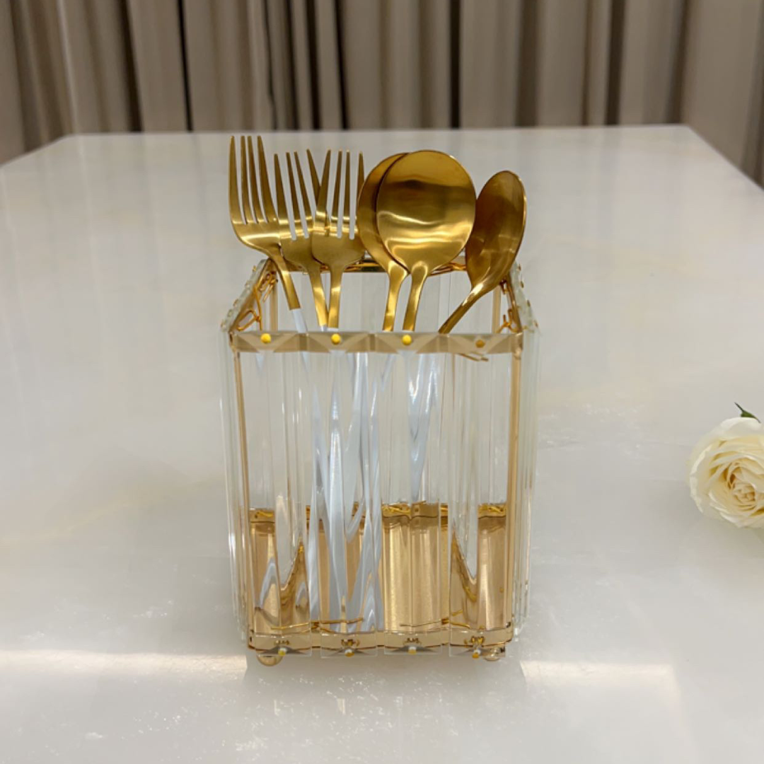 Fluted Glass Cutlery Holder - Multipurpose Stand