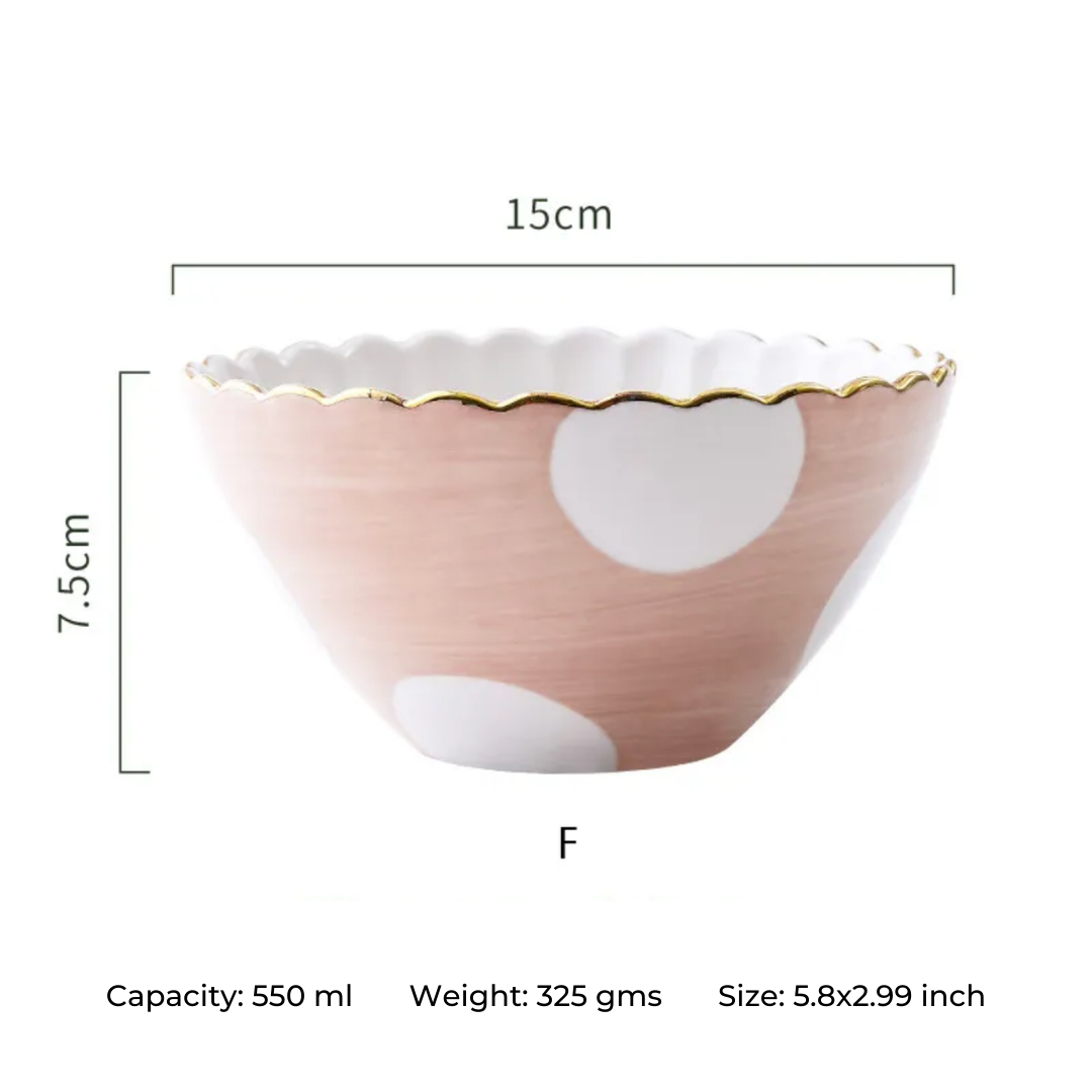 Serving Bowl - Pastel Pink with Polka dots- 6 inch