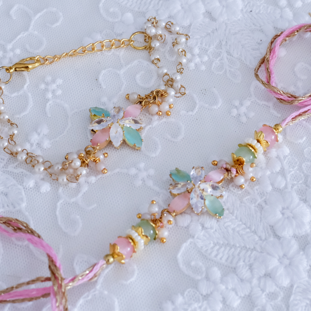 Floral Crystal Rakhi Set | Free with order value above Rs.3200