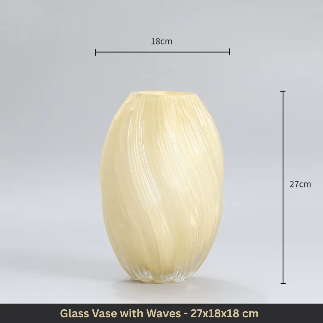 Luxury Glass Vase with Wave Pattern – Lime Yellow & Dusty Pink
