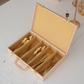 30-piece stainless steel cutlery set with premium beige suitcase-style storage box