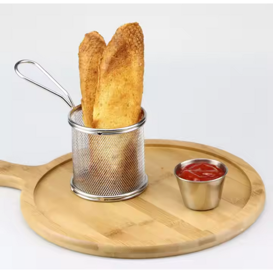 Mini Stainless Steel Snack Basket with Handle – Gold & Silver | Frying & Serving Basket for Finger Food
