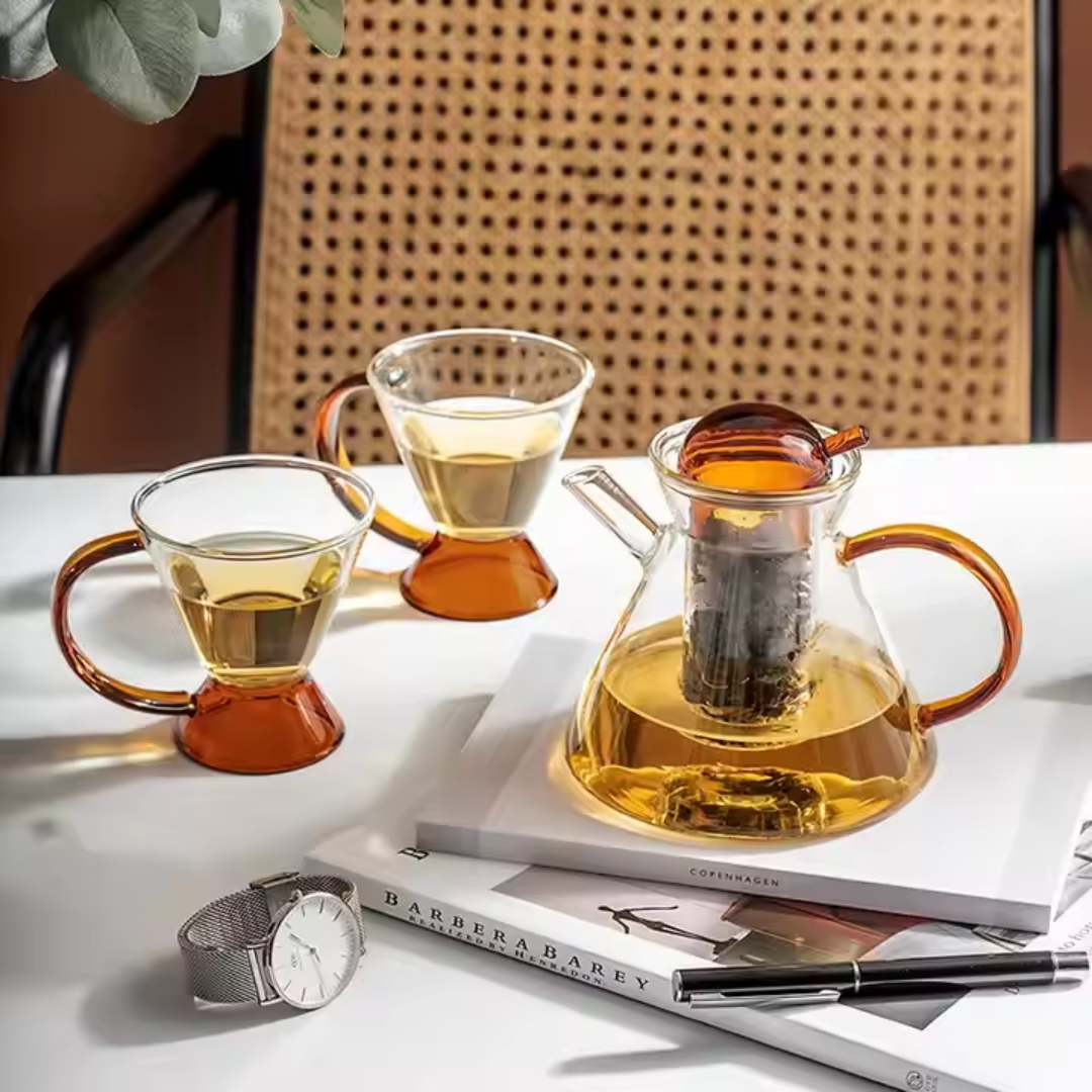 Amber teapot and cups set in premium gift box