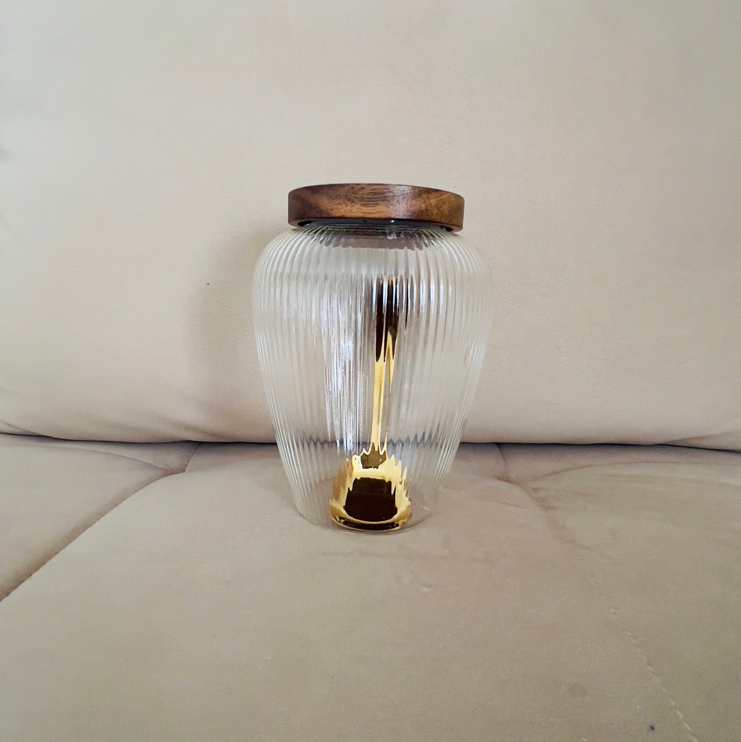 Borosilicate Glass Jars with Wooden Lid - Pillar Ribbed Jar