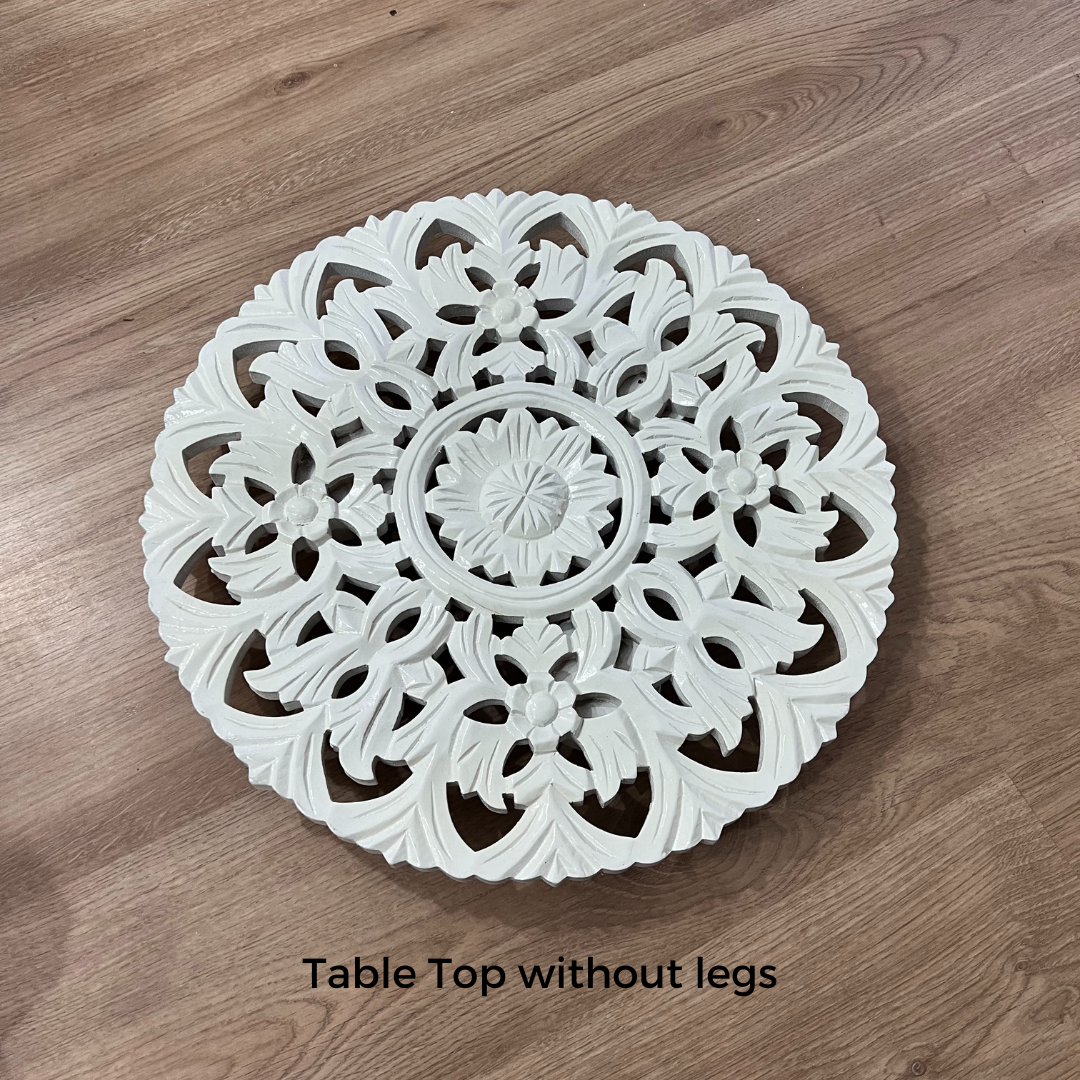 Carved Side Tables Set of 2 - White Wooden Nesting Tables
