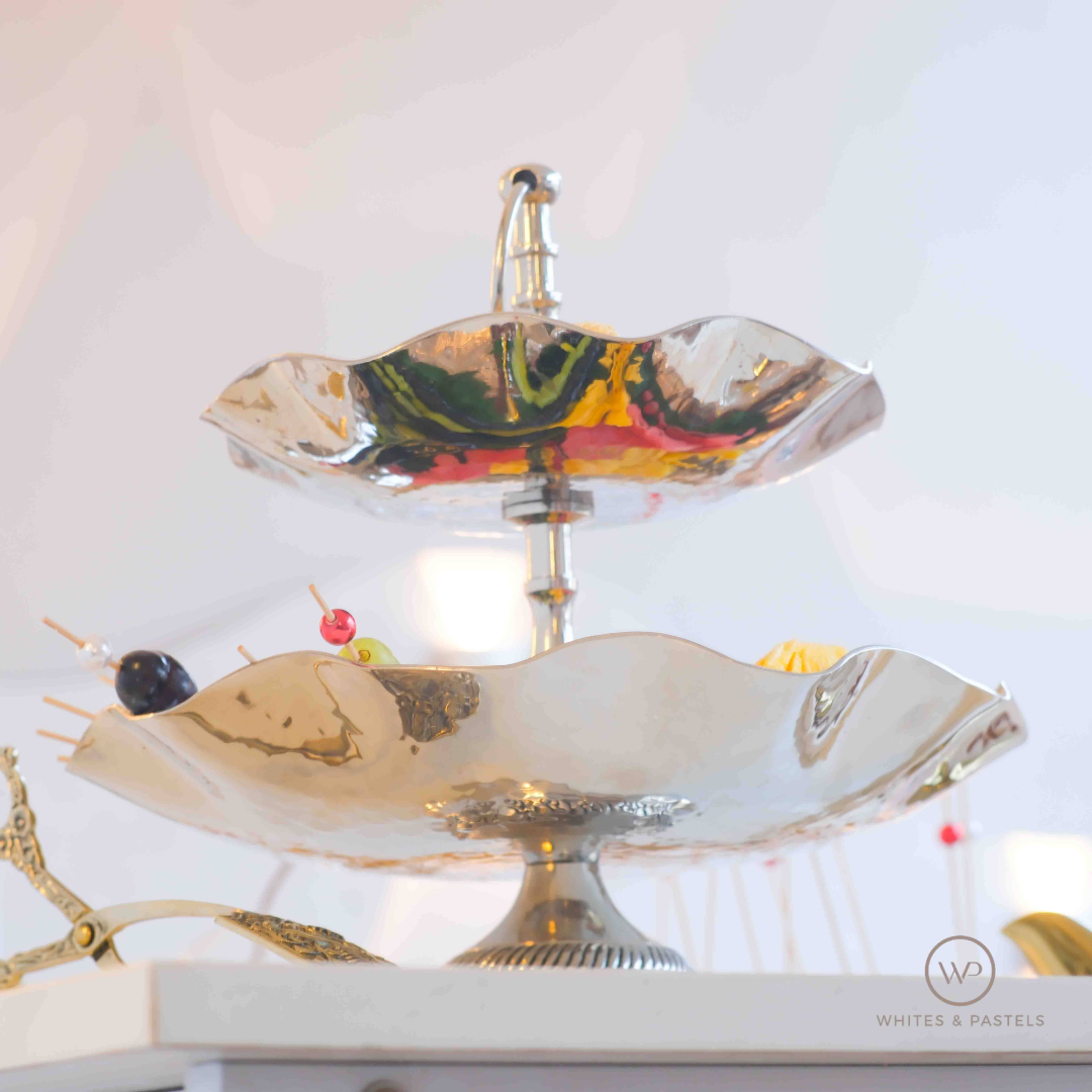 Metal Serving Tray & Stand | 2-Tier | 3-Tier | Scalloped Edge