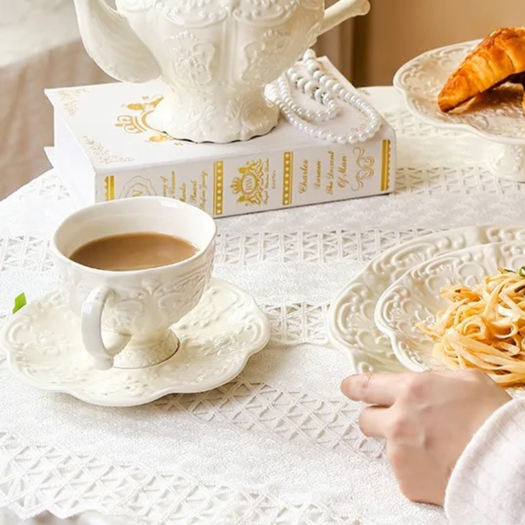 Arabic Embossed Tea Cup & Saucer