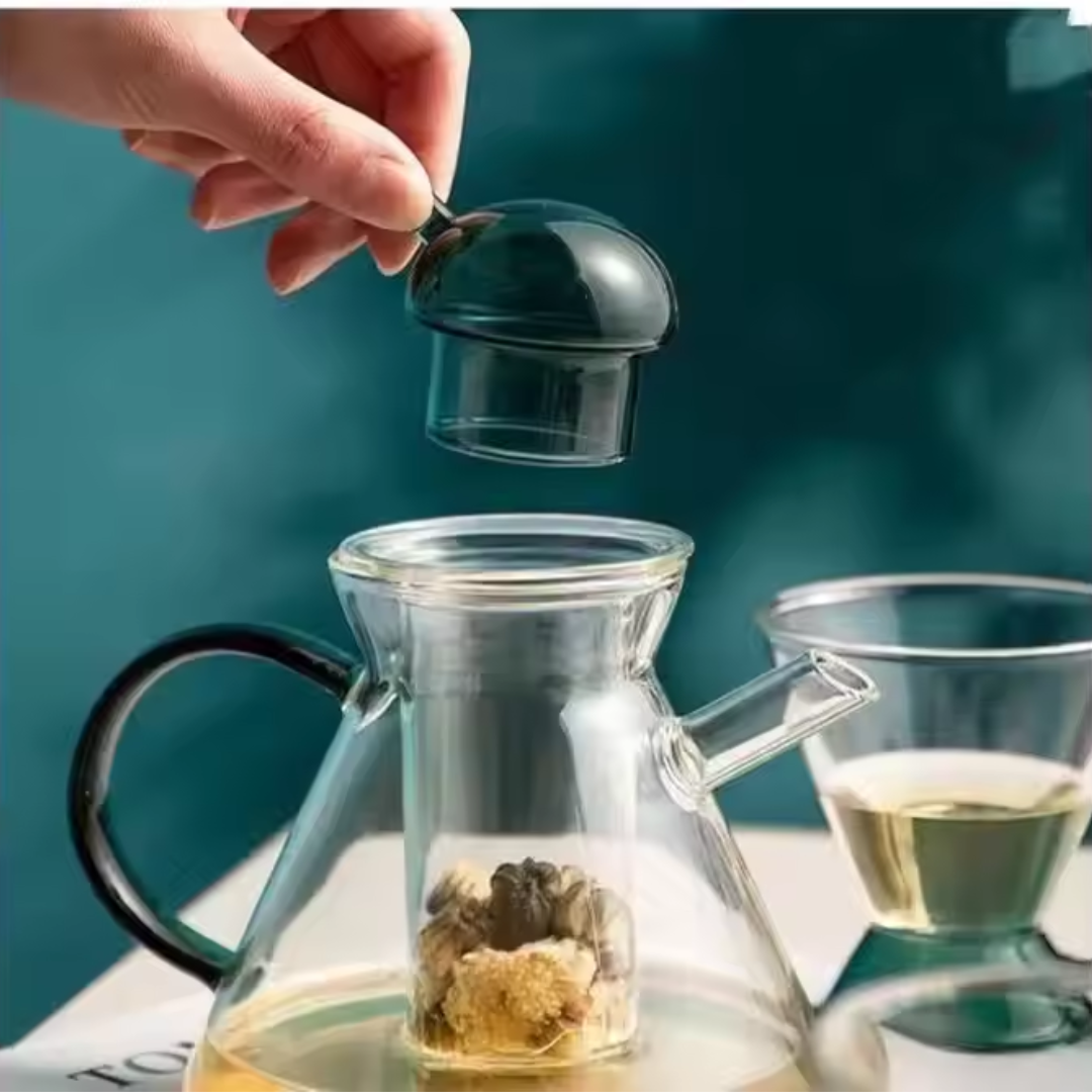 Green Borosilicate Glass Teapot Set – Luxury Heat Resistant Glass Teapot with 2 Cups (Set of 3)