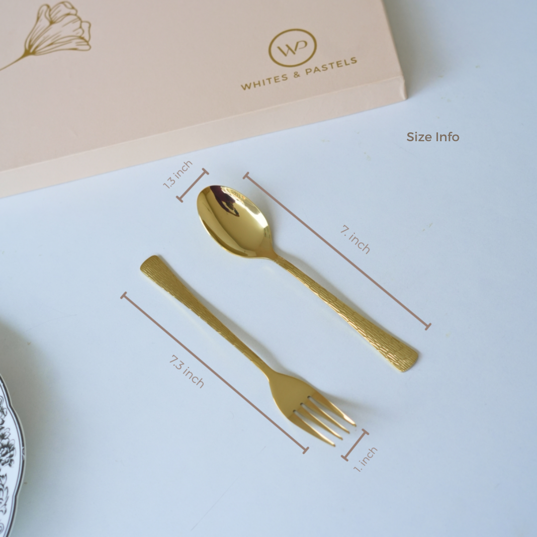 Gold Textured Cutlery Set – 12 Pcs (6 Forks + 6 Spoons) | Luxury Stainless Steel Flatware