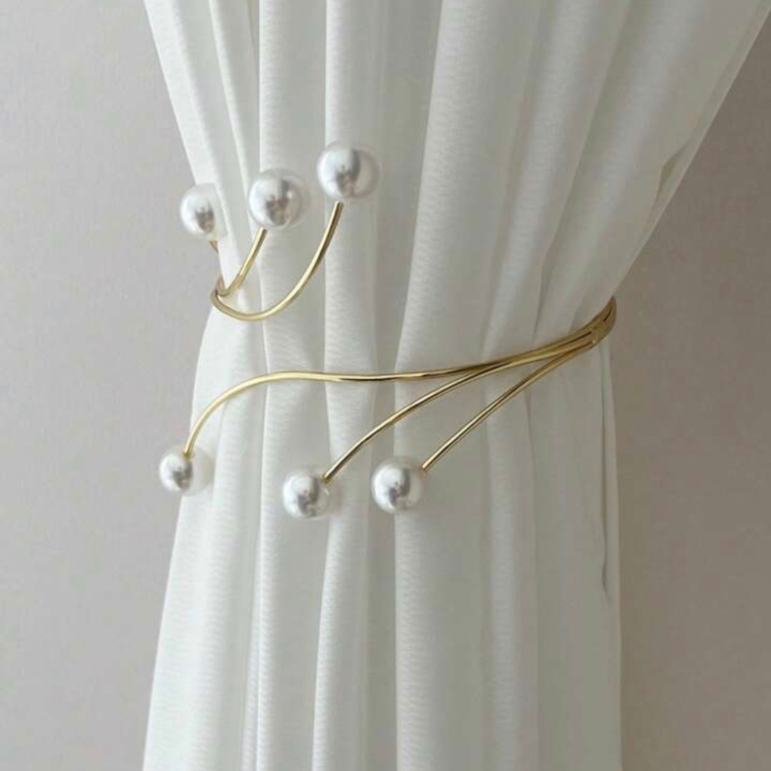 Curtain Accessory - Golden Ring Curtain Tieback with 6 Pearls