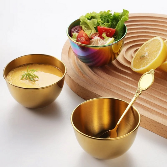 Gold Stainless Steel Dessert Bowl with Matching Spoon