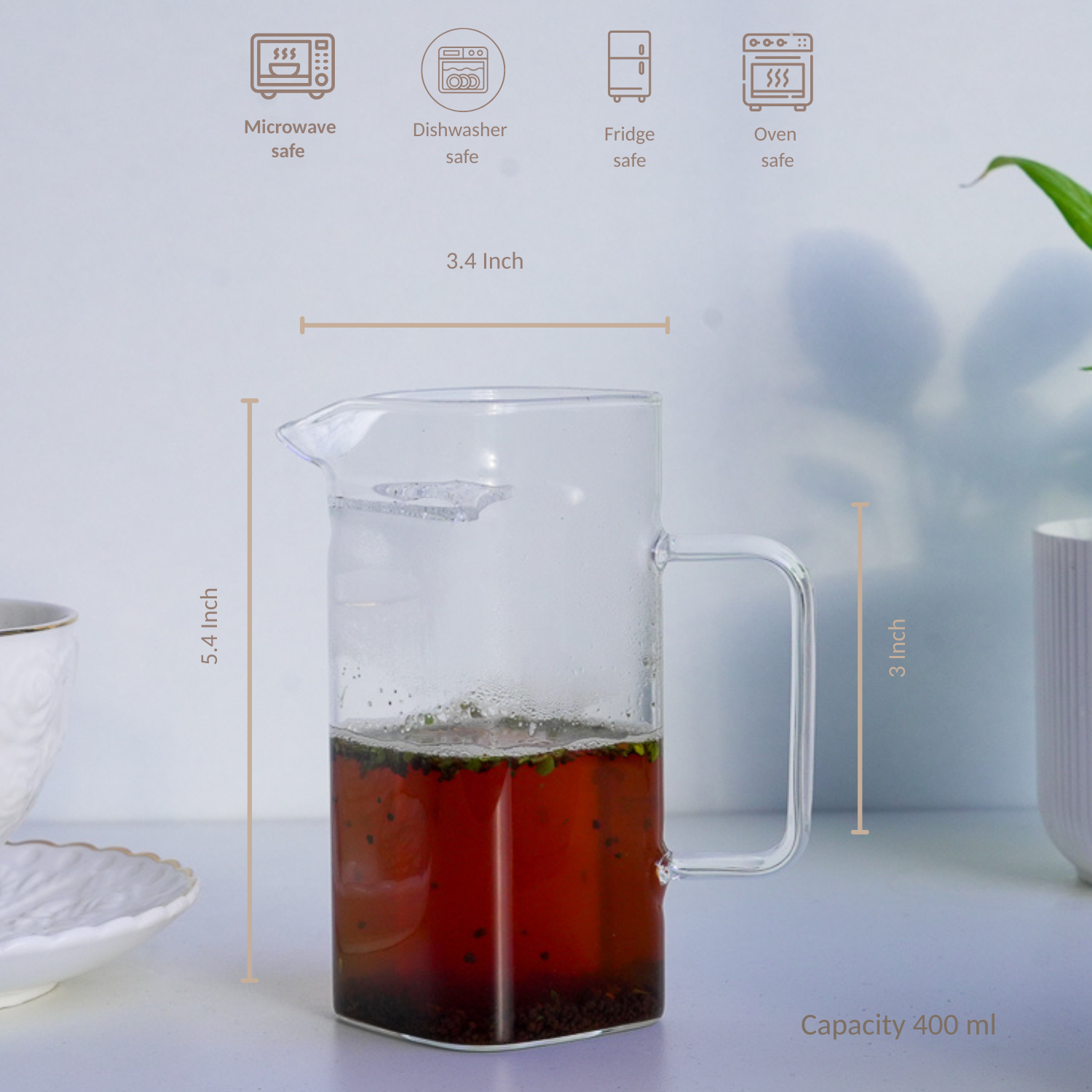 400 ml glass tea jug with strainer