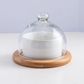 Luxury Ceramic Dessert Bowl with Glass Cloche & Wooden Tray – 3 Pc Set
