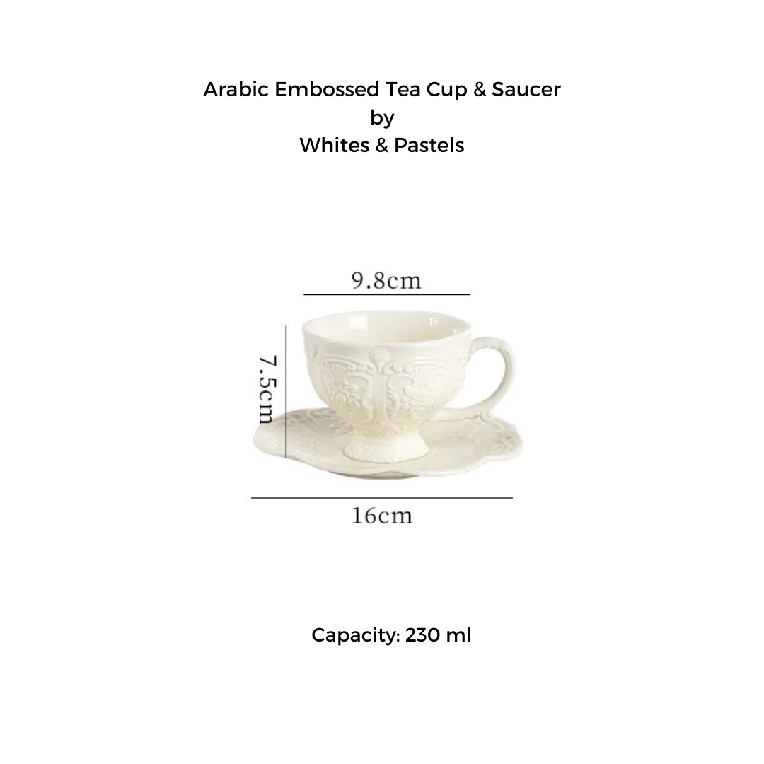 Arabic Embossed Tea Cup & Saucer
