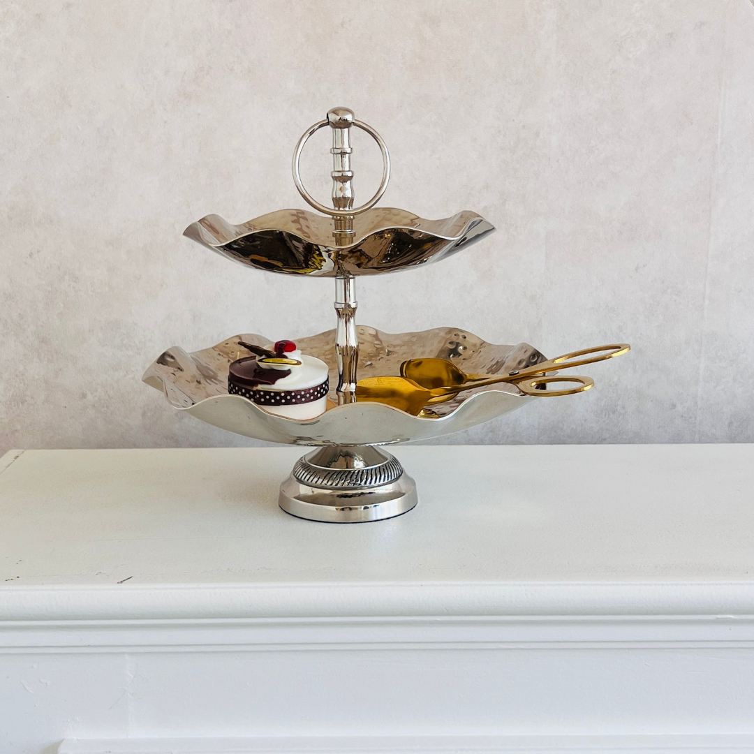 Metal Serving Tray & Stand | 2-Tier | 3-Tier | Scalloped Edge